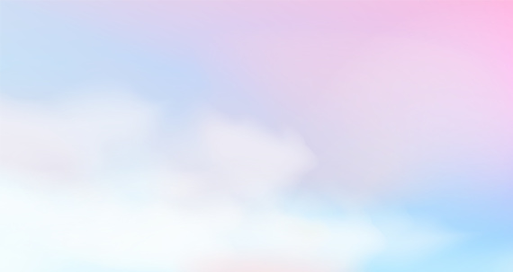 Fantasy cloudy sky with soft blue pink tints. Unicorn fantasy wallpaper with subtle holographic tints. Abstract modern gradient mesh pattern. Vector.