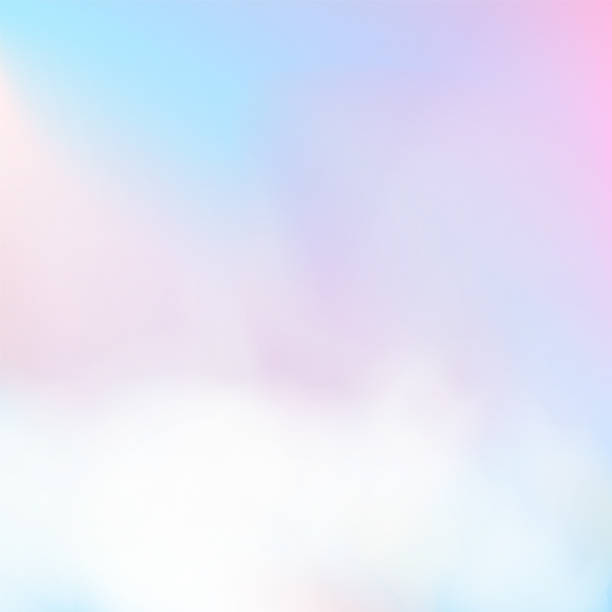 istock Fantasy cloudy sky with soft blue pink tints. Unicorn fantasy wallpaper with subtle holographic tints. Abstract modern gradient mesh pattern. 1406759914