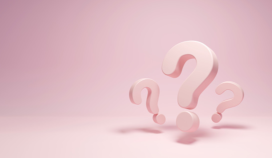 Question mark on a Pink background. Business support concepts, questions, doubts, causes. with copy space. 3D render illustration.