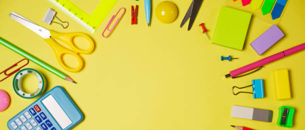 istock School or office workspace with colored supplies in form circle with space 1406763479