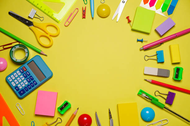 istock Creative and trendy, school or office workspace with colored supplies 1406763487