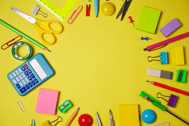 istock School or office workspace with colored supplies in form circle with space 1406763495