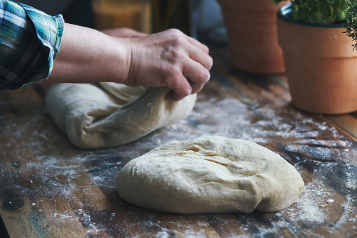 Preparing Focaccia Bread in Domestic Kitchen