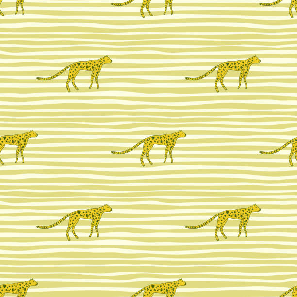 Hand drawn cute leopard seamless pattern. Doodle cheetah endless wallpaper. Hand drawn cute leopard seamless pattern. Doodle cheetah endless wallpaper. Wild animals background. Design for fabric, textile, wrapping, illustration cute cheetah print cartoon stock illustrations