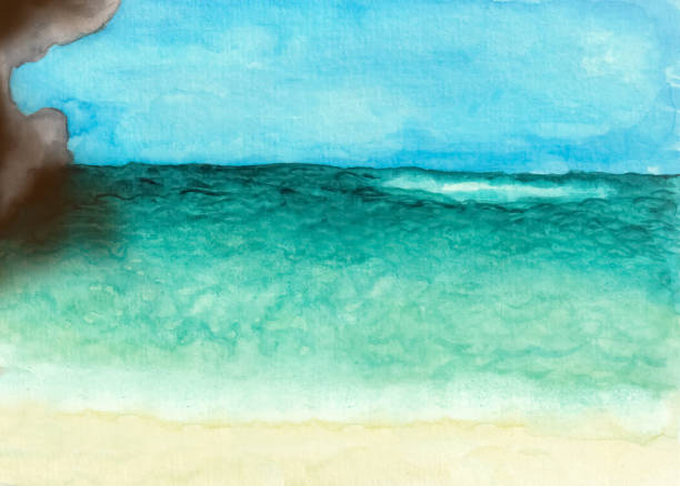 istock Turquoise water, empty beach, no people, summer vacation at the sea, watercolor illustration. 1406764643