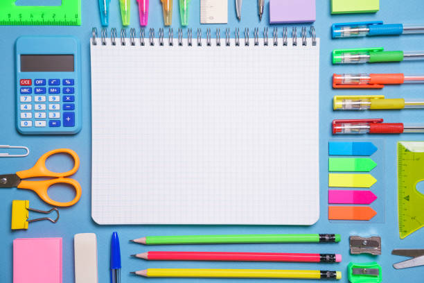 istock Frame with school supplies on a white background. Flat dip, top view. 1406766611