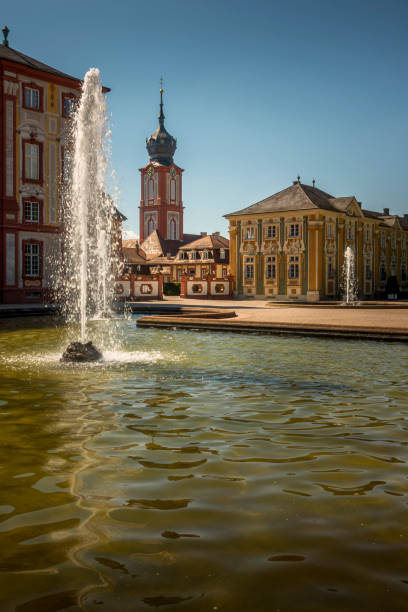 Fountain on the surface of the reservoir in Cheboksary, filmed on an autumn evening