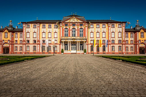 Bruchsal, Germany - June 30, 2022: Baroque style castle in Bruchsal in Germany.