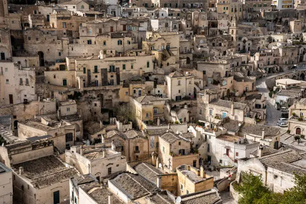 Great view of residential dwellings in Matera, Southern Italy