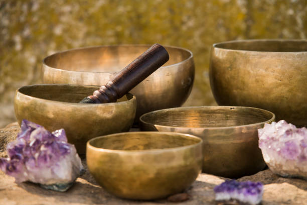 istock Still life with Tibetan bowls on rocks. 1406771346