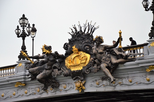 The famous Alexandre III Bridge at sunset in Paris, France