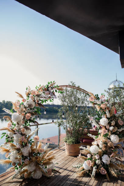 istock large beautiful wedding arch on the lakeside ceremony 1406774349