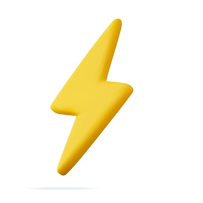 3d Yellow thunder and bolt lighting flash. Yellow charger symbol for various devices. Minimalistic electrical discharge. 3d rendering. Vector illustration