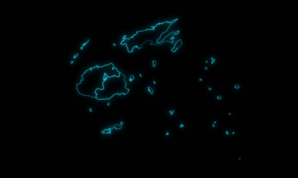 istock Outline Map of Fiji with Provinces with Regions in Black Background 1406783667
