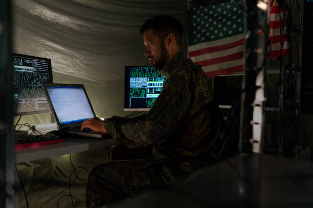 istock American hacker in military unifrorm on dark web, cyberwar concept. 1406785857