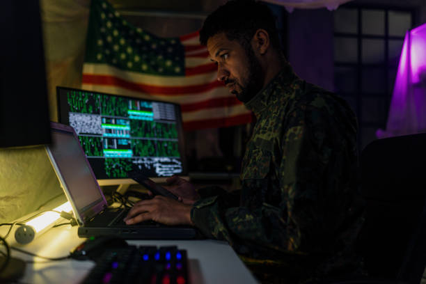 istock American hacker in military unifrorm on dark web, cyberwar concept. 1406785918