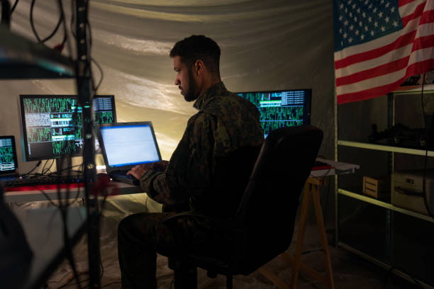 istock American hacker in military unifrorm on dark web, cyberwar concept. 1406785933