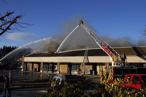 A fire caused by a tanning-bed bulb broke out at a strip shopping center in Silverdale, Washington, in January of 2012.