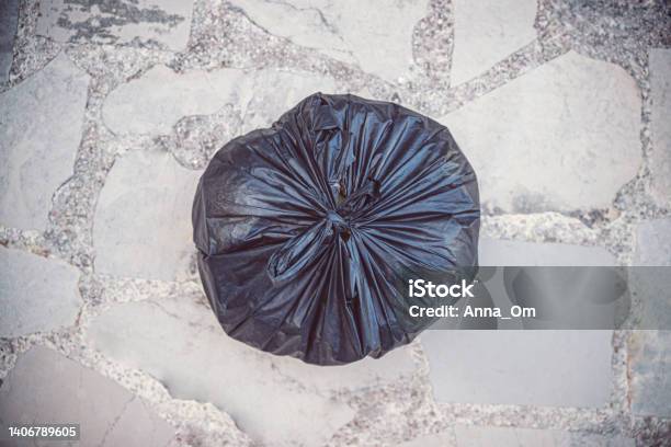 Black Garbage Bag Stock Photo - Download Image Now - Garbage Bag, High Angle View, Garbage Can