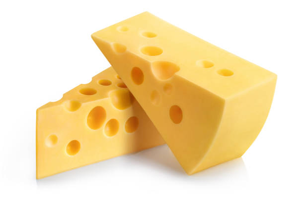 istock Two delicious pieces of cheese on white 1406789726