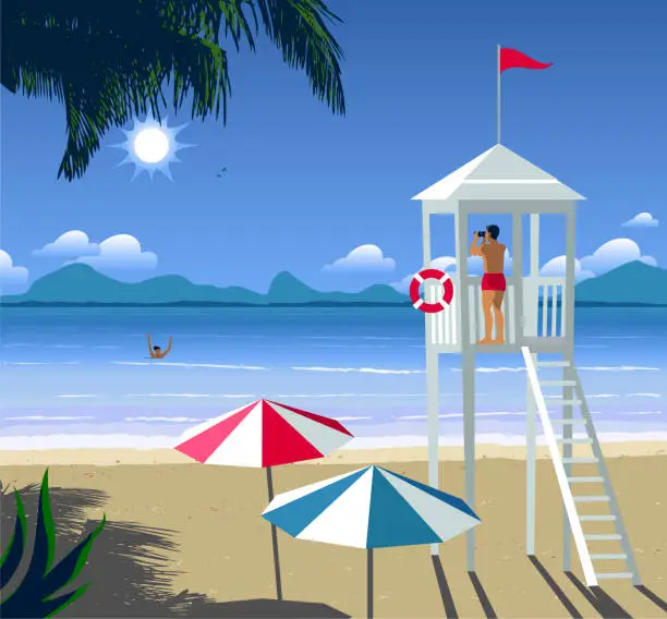 Vector illustration of Lifeguard at the beach