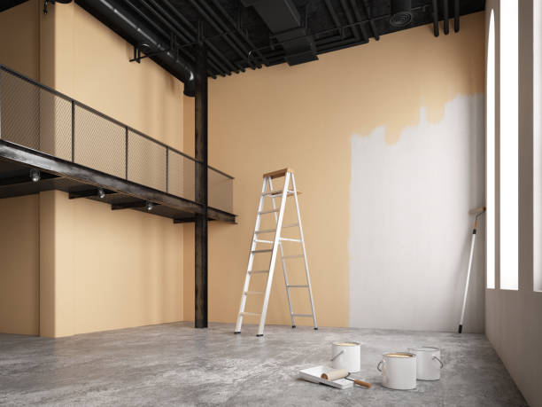 istock Painting empty room wall in brown color.Concept for home renovation.3d rendering 1406796272