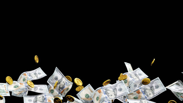 istock Falling gold coin and dollar banknote, business wealth concept. 3D rendering. 1406801037