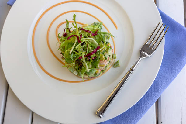 istock Layer Salad with Shrimps, Crab and Avocado in Luxury Restaurant 1406803761