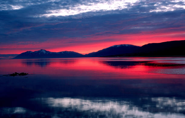Sunset in Eyjafjordur in North Iceland