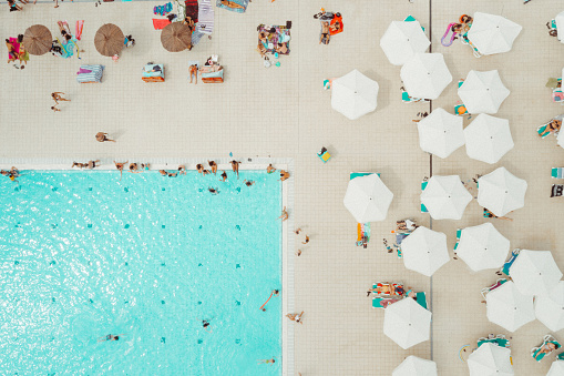 Aerial view of a public swimming pool