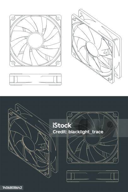 Mini Fan Blueprint Fan For Computer Cases And Cpu Coolers Blueprints Stock Illustration ...