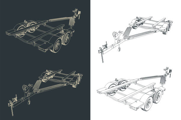 Boat trailer illustration Stylized vector illustration of drawings of boat trailer boat trailer stock illustrations