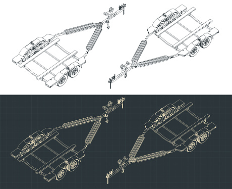 Boat trailer isometric blueprints