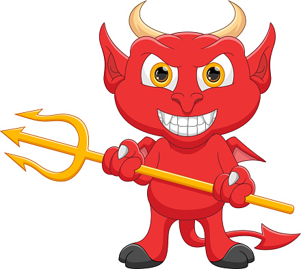 vector illustration of cartoon red devil holding trident