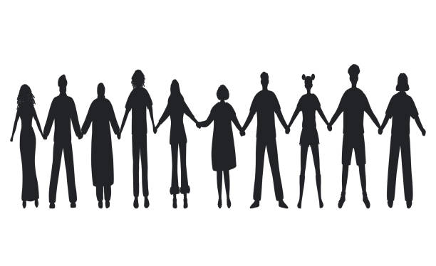 istock People holding hands. Black silhouettes of men and women 1406814783
