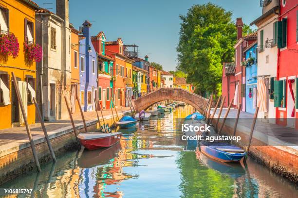 Colorful Burano Island In The Venetian Lagoon Northern Italy Stock Photo - Download Image Now