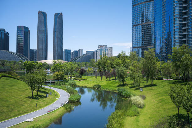 istock Sunny riverside Chengdu Financial City 1406818524