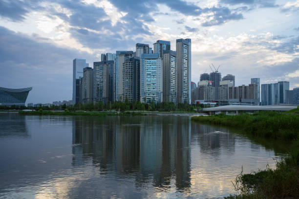 istock Dusk riverside Chengdu Financial City 1406818690