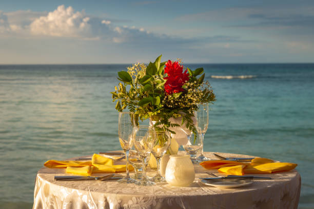istock Romantic dinner: table for two and Beach Montego Bay - Jamaica 1406819108