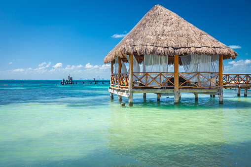 Relaxing Palapa in Caribbean sea - Isla Mujeres, Mexico