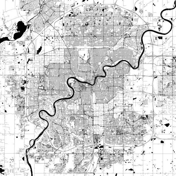 edmonton, alberta, kanada mapa wektorowa - north saskatchewan river stock illustrations