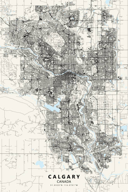 калгари, канада векторная карта - map tourist resort built structure plan stock illustrations