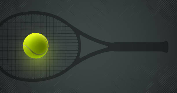 плакат турнира по теннисным ракеткам - tennis tennis ball ball black background stock illustrations