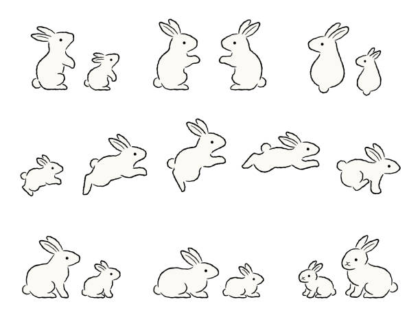 白ウサギの親子のイラストセット - 子兎点のイラスト素材／クリップアート素材／マンガ素材／アイコン素材