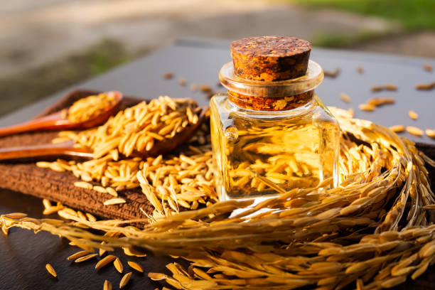 istock Rice bran oil in bottle glass 1406835671