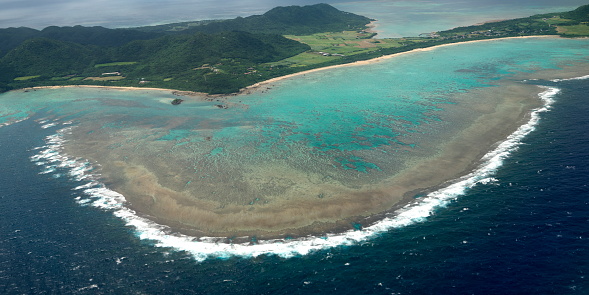 Okinawa,Japan - June 30, 2022: Beautiful coral reef near cape Tamatori in Ishigaki island, Okinawa, Japan