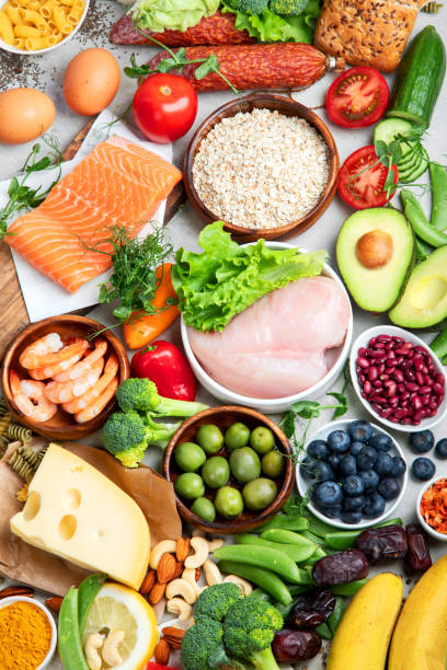 istock Healthy food assortment on light background. 1406837192