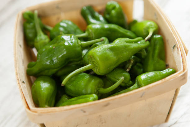 Pint of Shishito Peppers on White Background