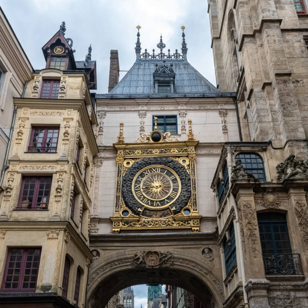 Rouen, the Gros-Horloge in the center Rouen, historical city in France, the Gros-Horloge in the medieval center rue du gros horloge photos stock pictures, royalty-free photos & images