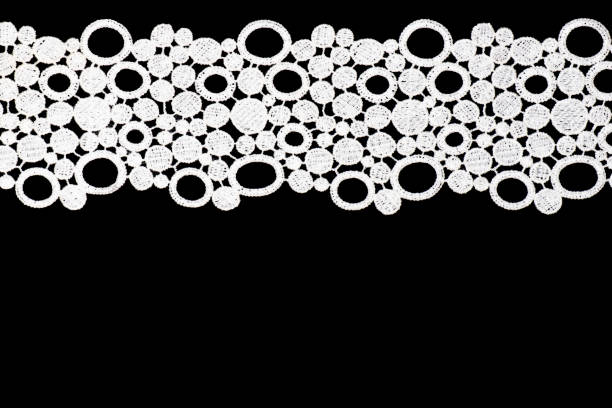 istock White lace with oval shapes isolated on black background horizontally. Copy space 1406847859
